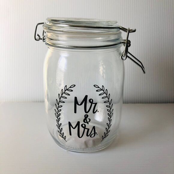 Studio Mr. & Mrs. Mason Jar with Locking Lid 6.75" H x 4.13" W x 4.13" D - Picture 1 of 6